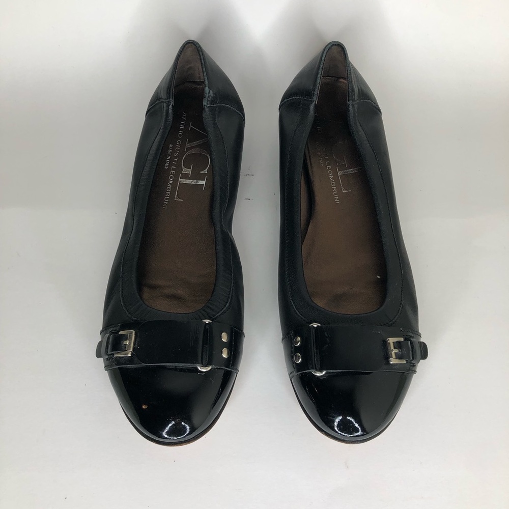 AGL Shoes Flats Slip Ons Women Size 40 US 9 Black Leather Italy Cap Toe - Picture 16 of 16